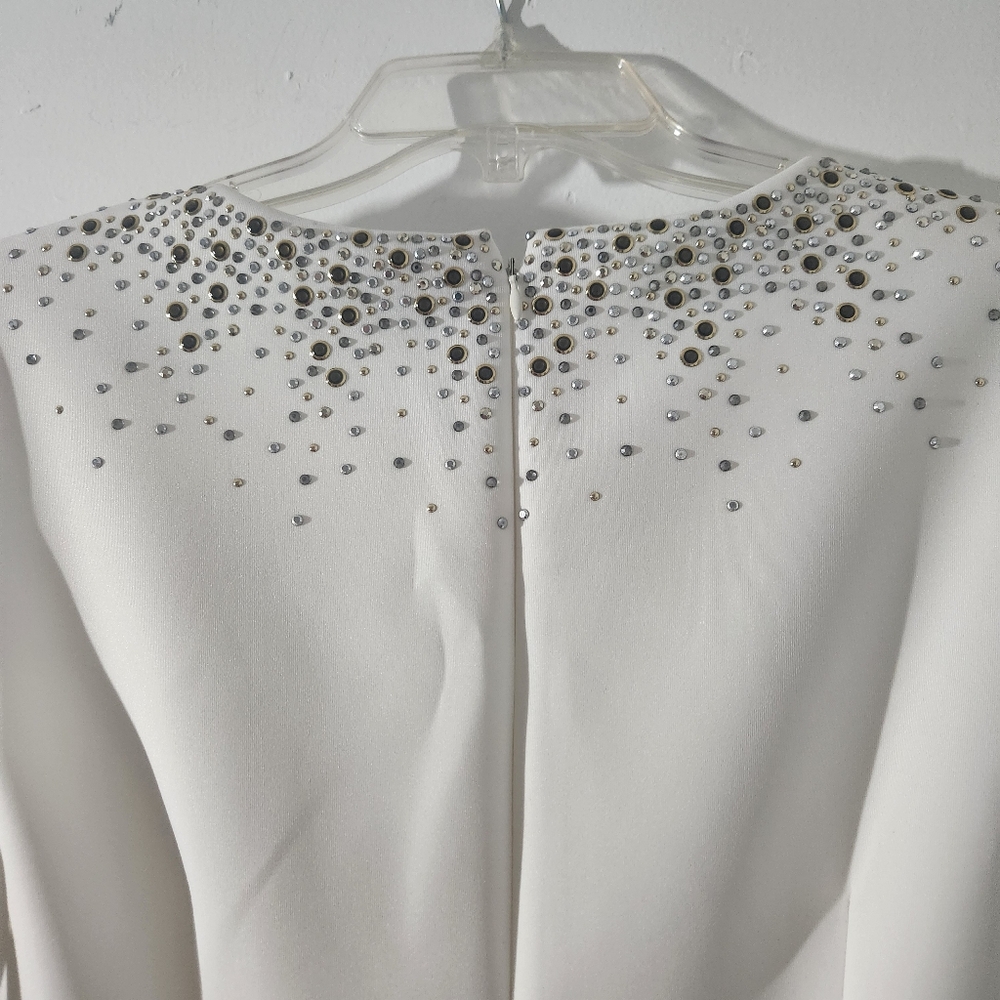 Calvin Klein Embellished Neckline Gold Silver White Sleeveless Dress NEW - Picture 8 of 13